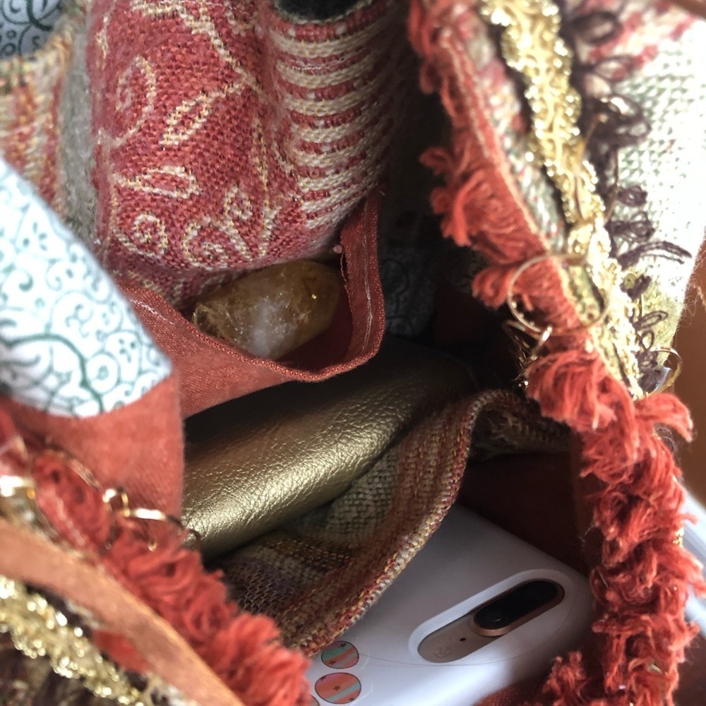 Handmade Boho hippy Fringe Bag with new & recycled fabric kukiu nuts,moon,stars - Picture 8 of 17